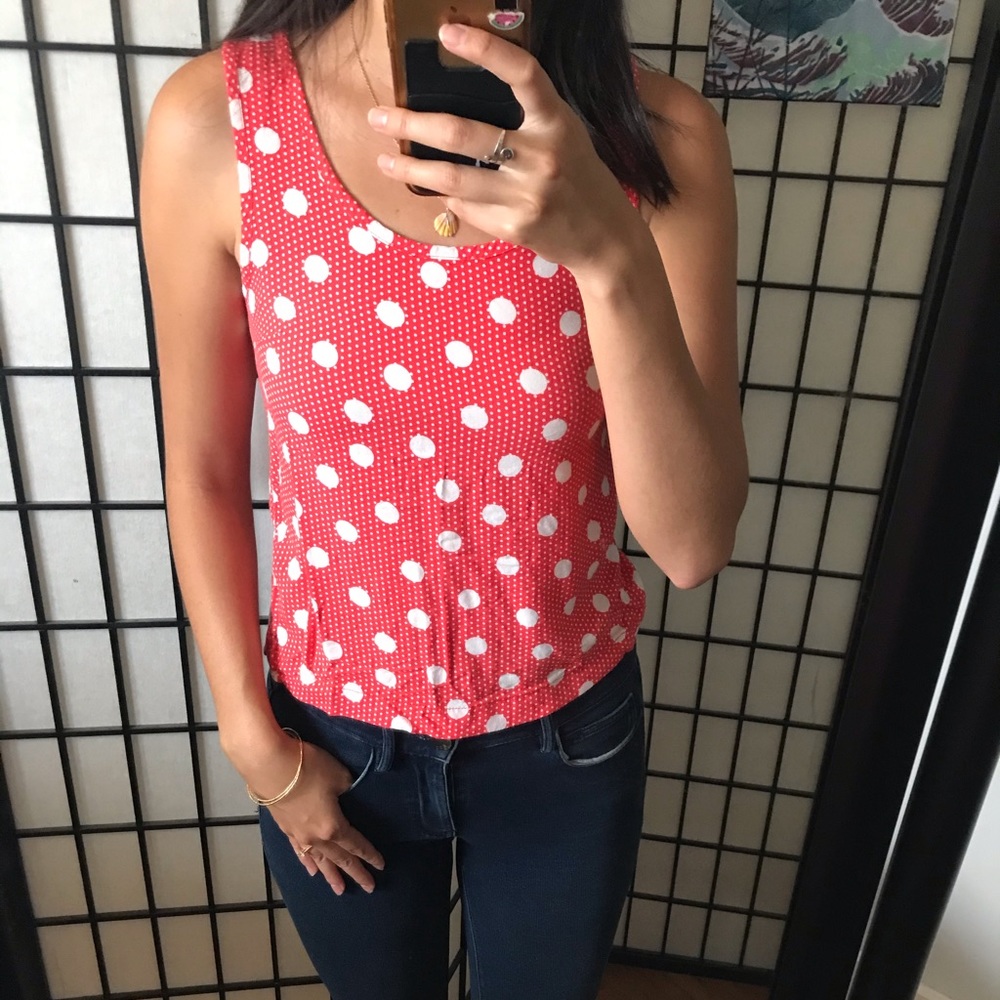 Polka dot top with open tulip back
